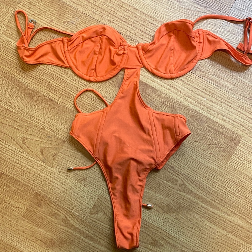 Kylie Swim Orange Cutout Swimsuit